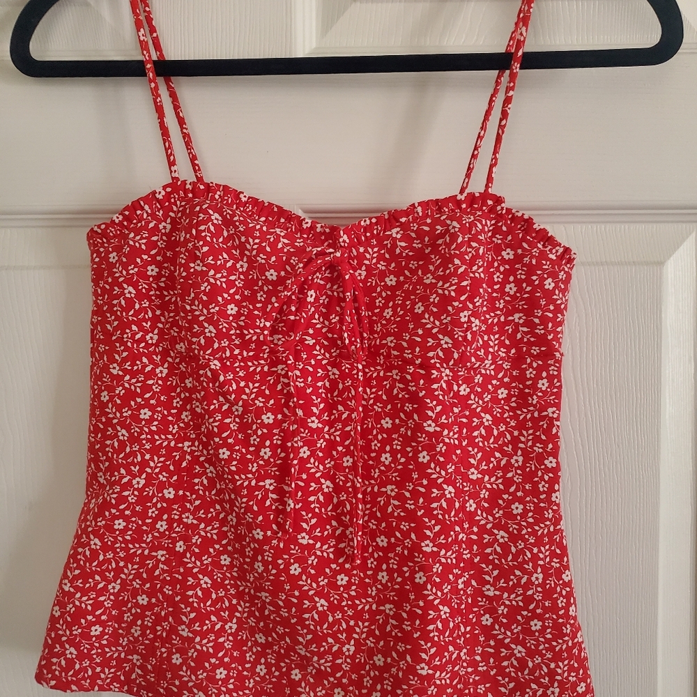 Floral Red Top with White Pattern